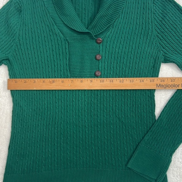 Jeanne Pierre green cable knit cotton v-neck long sleeves sweater medium - Picture 6 of 6
